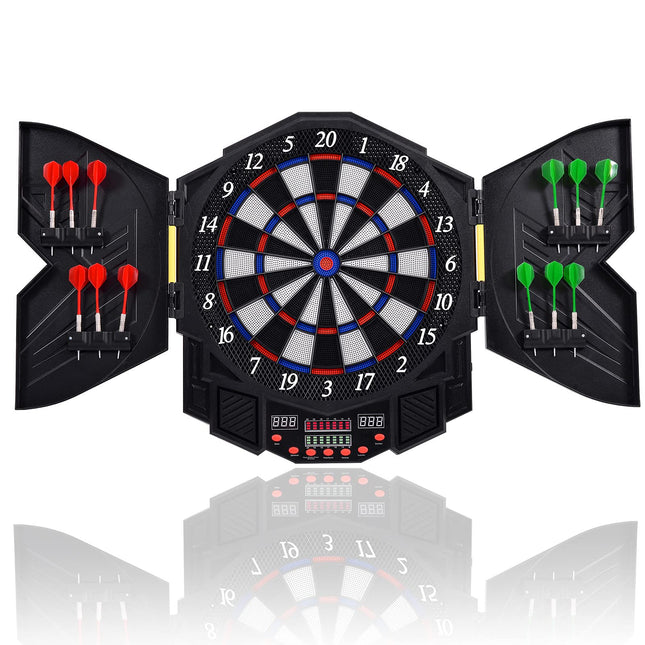 Professional Electronic Dart Board Cabinet Set Dartboard Game Room LED Display