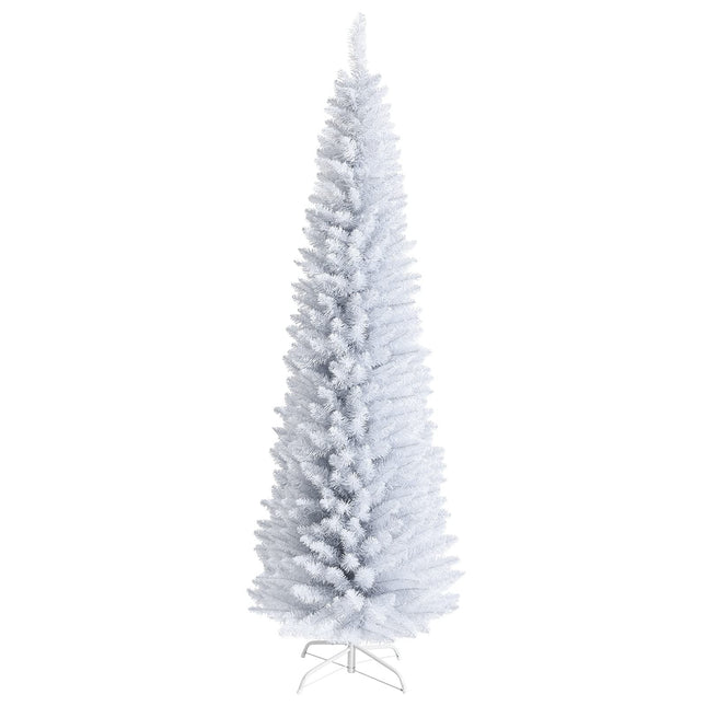 5FT / 6FT / 7FT Pencil Christmas Tree, Artificial Slim White Christmas Tree - GoplusUS