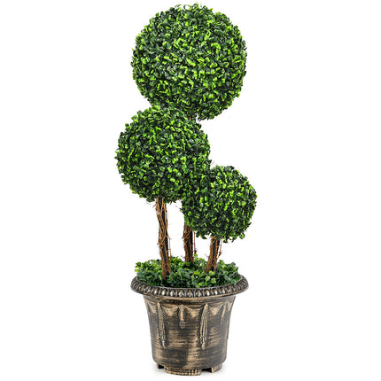 2.5 Ft/3 Ft  Artificial Boxwood Topiary Tree, Fake Greenery Plants Triple Ball Tree - GoplusUS