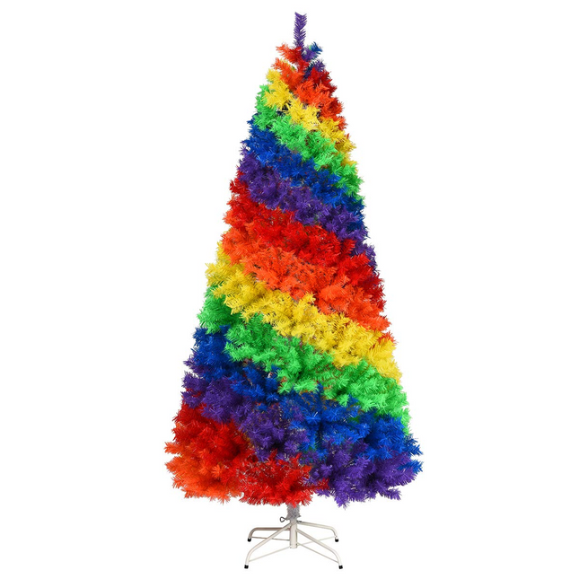 Goplus 7FT Colorful Rainbow Full Fir Christmas Tree, Artificial Hinged Christmas Tree w/Solid Metal Stand - GoplusUS