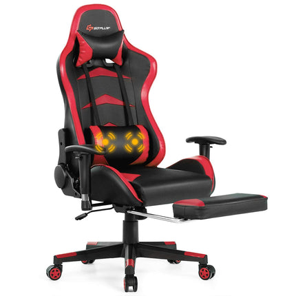 Massage Gaming Chair, Reclining Backrest, Handrails and Seat Height Adjustment - GoplusUS
