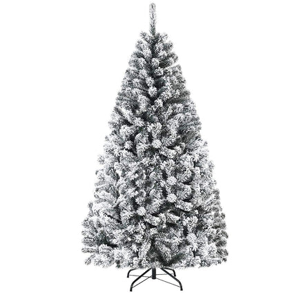 6FT/9FT  Snow Flocked Christmas Tree, Hinged Pine Tree - GoplusUS