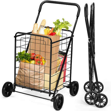 Goplus Folding Shopping Cart, Light Weight Utility Grocery Cart with Wheels, Portable Cart - GoplusUS