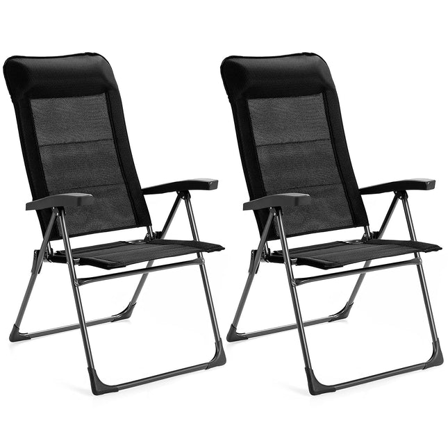 Folding Patio Sling Chairs, Portable Dining Chair with Headrest - GoplusUS
