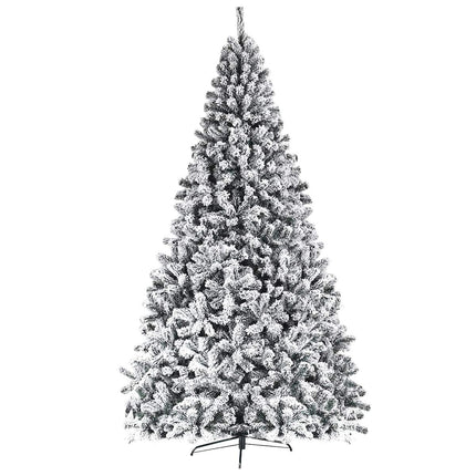 6FT/9FT  Snow Flocked Christmas Tree, Hinged Pine Tree - GoplusUS