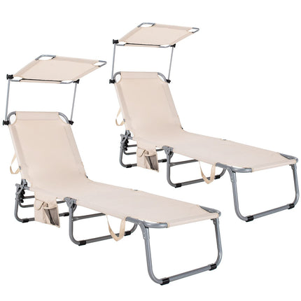 Folding Lounge Chair w/Shade Canopy and Storage Pocket - GoplusUS