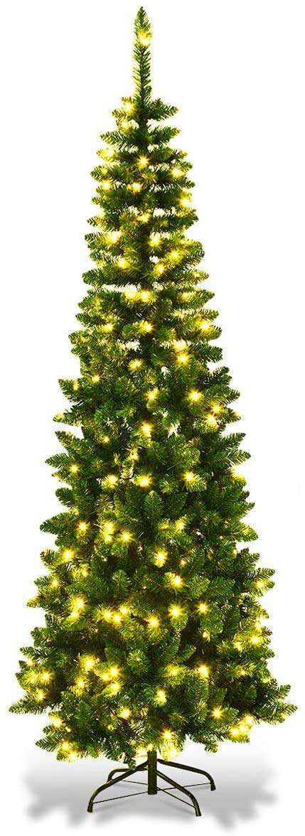 Prelit Pencil Christmas Tree, Premium Hinged Fir Tree