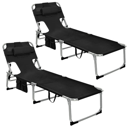 Beach Chaise Lounge with Face Hole, Folding Recliner  Black/Gray/Sky Blue/Navy - GoplusUS