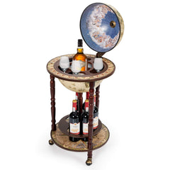 17" Wood Globe Wine Bar Stand 16th Century Italian Rack Liquor Bottle Shelf - GoplusUS