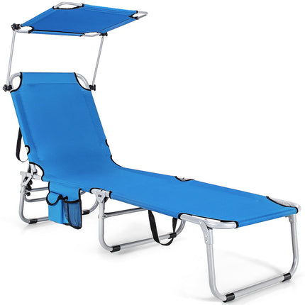 Folding Lounge Chair w/Shade Canopy and Storage Pocket - GoplusUS