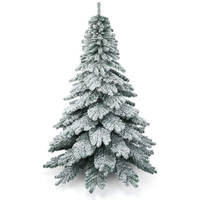 Goplus Snow Flocked Artificial Christmas Tree, Hinged Alaskan Pine Tree with Metal Stand, 100% New PVC Material - GoplusUS