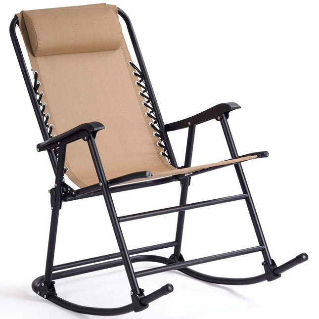 Folding Rocking Chair Recliner Headrest Patio Pool Yard Outdoor - GoplusUS