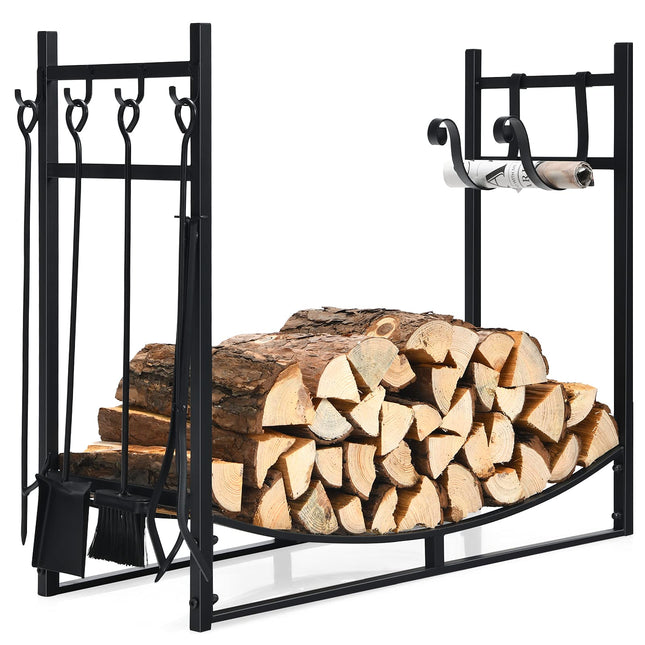 Firewood Rack with Tool Set  36' /30' Fireplace Log Holder - GoplusUS