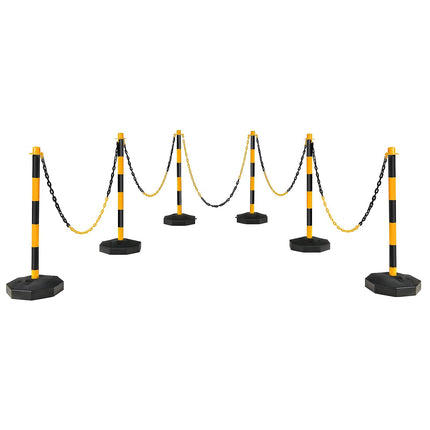 Goplus 6 Pack Delineator Post Cone, Traffic Cones Safety Barrier with Octagonal Fillable Base & 5FT Link Chains (6PCS, Black+Yellow) - GoplusUS