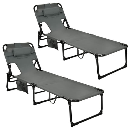 Beach Chaise Lounge with Face Hole, Folding Recliner  Black/Gray/Sky Blue/Navy - GoplusUS