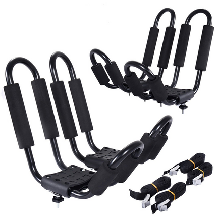 Goplus Kayak Carrier Universal 2 Pair J- Shape Rack Canoe Boat Surf Ski Roof Top Mounted - GoplusUS