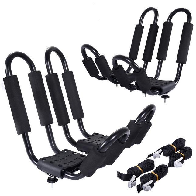 Goplus Kayak Carrier Universal 2 Pair J- Shape Rack Canoe Boat Surf Ski Roof Top Mounted - GoplusUS