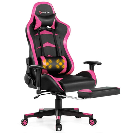 Massage Gaming Chair, Reclining Backrest, Handrails and Seat Height Adjustment - GoplusUS