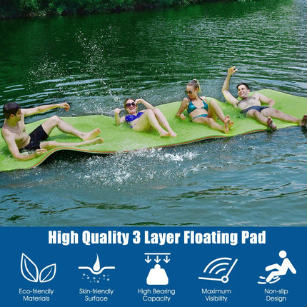 12' x 6' Floating Water Pad, 3-Layer Tear-Resistant XPE Foam Mat - GoplusUS