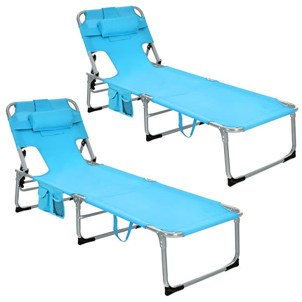 Beach Chaise Lounge with Face Hole, Folding Recliner  Black/Gray/Sky Blue/Navy - GoplusUS