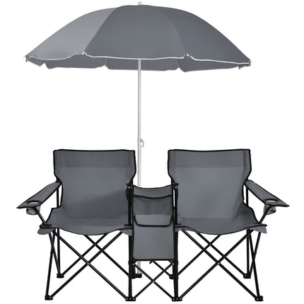 Double Folding Picnic Chairs Umbrella Mini Table Beverage Holder Carrying Bag - GoplusUS