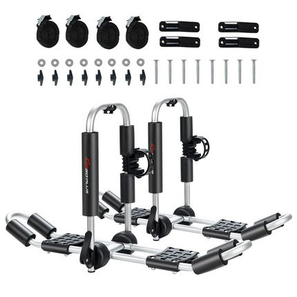 Goplus 2 Pair J-Bar Kayak Roof Rack, Universal Folding Rack Carrier for Canoe, SUP - GoplusUS