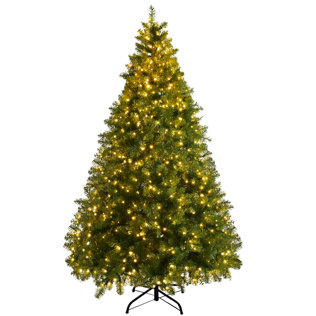 Goplus Pre-Lit Christmas Tree Artificial PVC Spruce Hinged with 560 LED Lights and Solid Metal Legs - GoplusUS