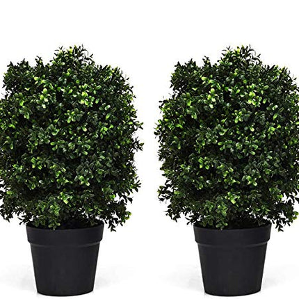 Goplus 2 Pack 2Ft Artificial Boxwood Topiary Ball Tree, UV-Proof Realistic Leaves & Cement-Filled Pot - GoplusUS