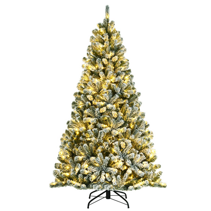 Goplus Snow Flocked Christmas Tree, Artificial Hinged Xmas Tree - GoplusUS