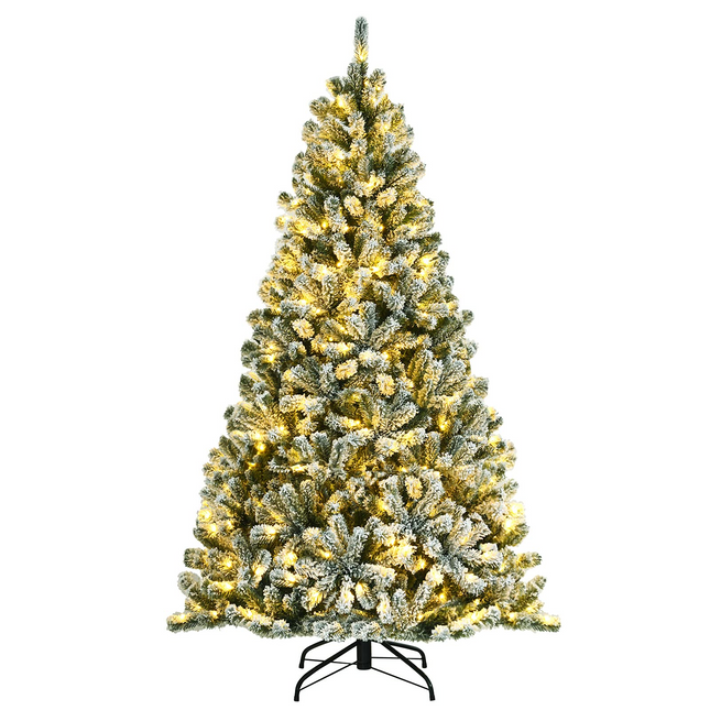 Goplus Snow Flocked Christmas Tree, Artificial Hinged Xmas Tree - GoplusUS