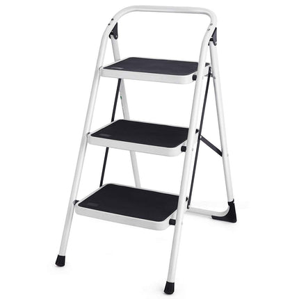 Goplus 3 Step Ladder, Folding Heavy Duty Step Stool Lightweight Steel Ladder, 340lbs Capacity (Black) - GoplusUS
