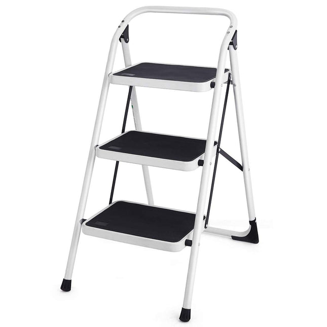 Goplus 3 Step Ladder, Folding Heavy Duty Step Stool Lightweight Steel Ladder, 340lbs Capacity (Black) - GoplusUS