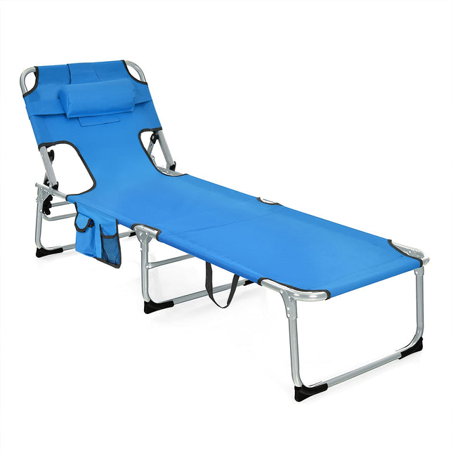 Beach Chaise Lounge with Face Hole, Folding Recliner  Black/Gray/Sky Blue/Navy - GoplusUS