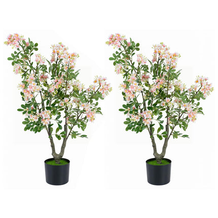 Goplus 36" Artificial Impatiens Blossom Tree in Cement-Filled Pot w/Mini Fruits