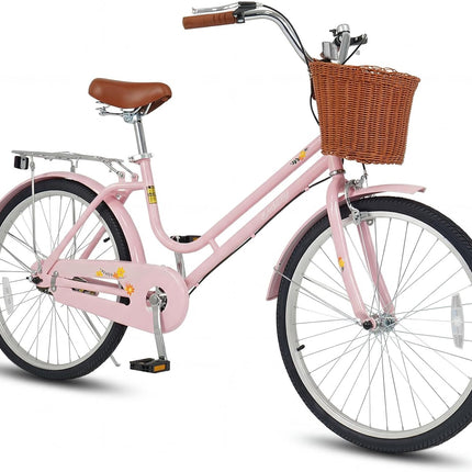 Goplus 24/26 Inch Beach Cruiser Bike for Women w/Basket Rear Rack Bell & Low Step Through Frame