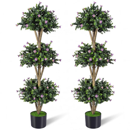 Goplus 3 FT Artificial Double Ball Boxwood Topiary Tree Set of 1/2