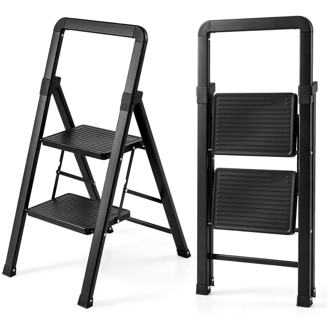 Goplus Folding Step Stool with Wide Anti-Slip Pedals | Foldable Portable Heavy Duty Metal Ladder