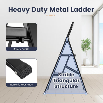 Goplus Folding Step Stool with Wide Anti-Slip Pedals | Foldable Portable Heavy Duty Metal Ladder