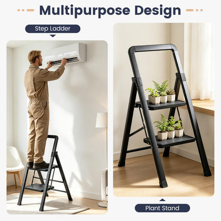 Goplus Folding Step Stool with Wide Anti-Slip Pedals | Foldable Portable Heavy Duty Metal Ladder