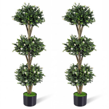 Goplus 3 FT Artificial Double Ball Boxwood Topiary Tree Set of 1/2