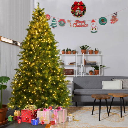 Goplus Pre-lit Christmas Tree, 8FT Premium Hinged Spruce Tree - GoplusUS