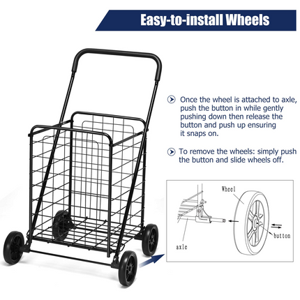 Goplus Folding Shopping Cart, Light Weight Utility Grocery Cart with Wheels, Portable Cart - GoplusUS