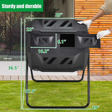 43 Gallon Composting Tumbler, Dual Chamber High Volume Compost with 2 Sliding Doors - GoplusUS