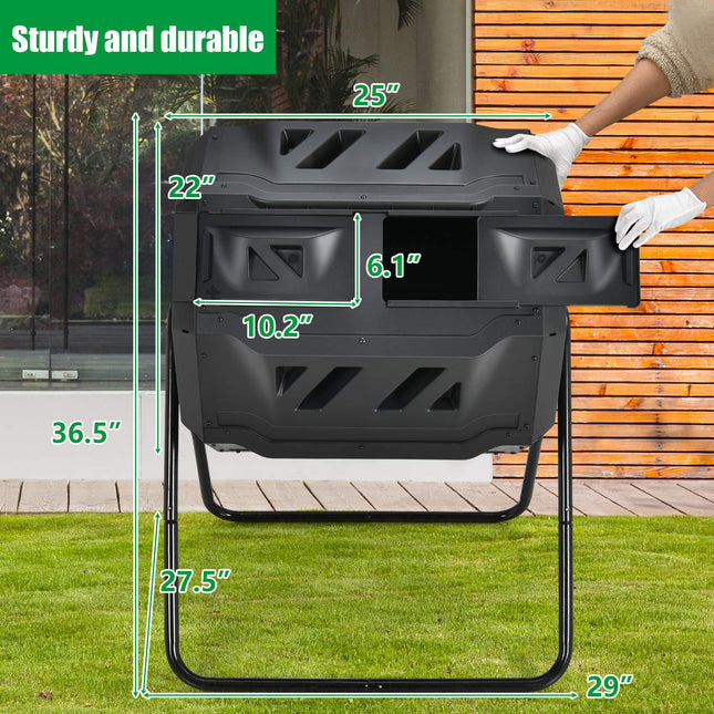 43 Gallon Composting Tumbler, Dual Chamber High Volume Compost with 2 Sliding Doors - GoplusUS