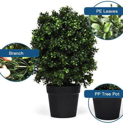Goplus 2 Pack 2Ft Artificial Boxwood Topiary Ball Tree, UV-Proof Realistic Leaves & Cement-Filled Pot - GoplusUS