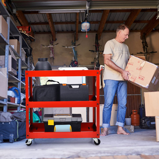 3-Tier Utility Cart, Heavy Duty Commercial Service Tool Cart w/Lockable Wheels - GoplusUS