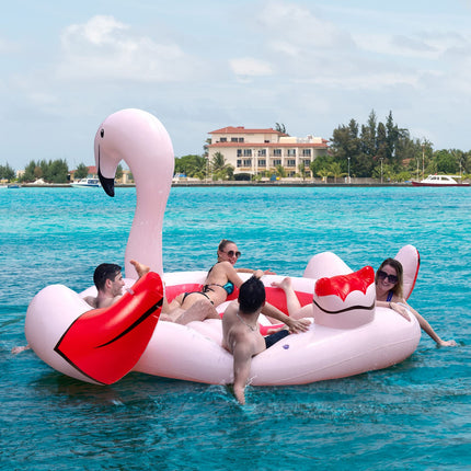 4-6 People Inflatable Flamingo Floating Island, Giant Float - GoplusUS