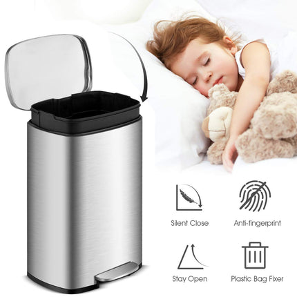 Goplus 50 Liter / 13.2 Gallon Stainless Steel Step Trash Can - GoplusUS