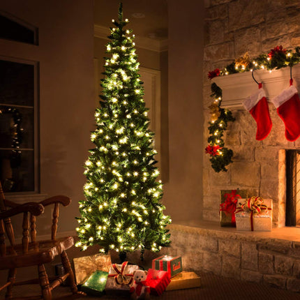 Prelit Pencil Christmas Tree, Premium Hinged Fir Tree