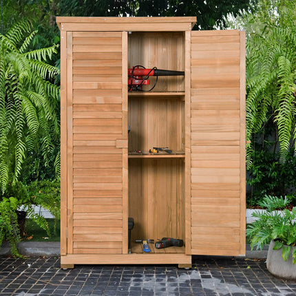 Outdoor Storage Shed Wooden Shutter Design Fir Wood Lockers for Garden Yard - GoplusUS